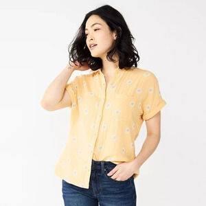 Women’s Sonoma Goods For Life® Button-Front Shirt Yellow Daisy Gauze Sz Large